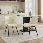 Sedia da pranzo, set da 2, ecopelle, motivo trapuntato 3D, gambe in metallo, bianco crema