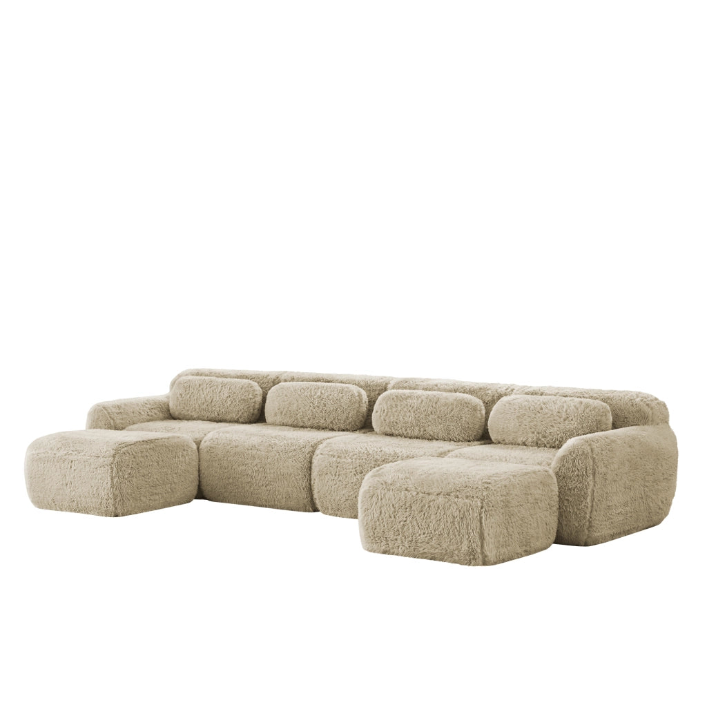 Divano modulare a U - Zephmum - Tessuto peluche, antiscivolo, cuscini inclusi, schiuma elastica