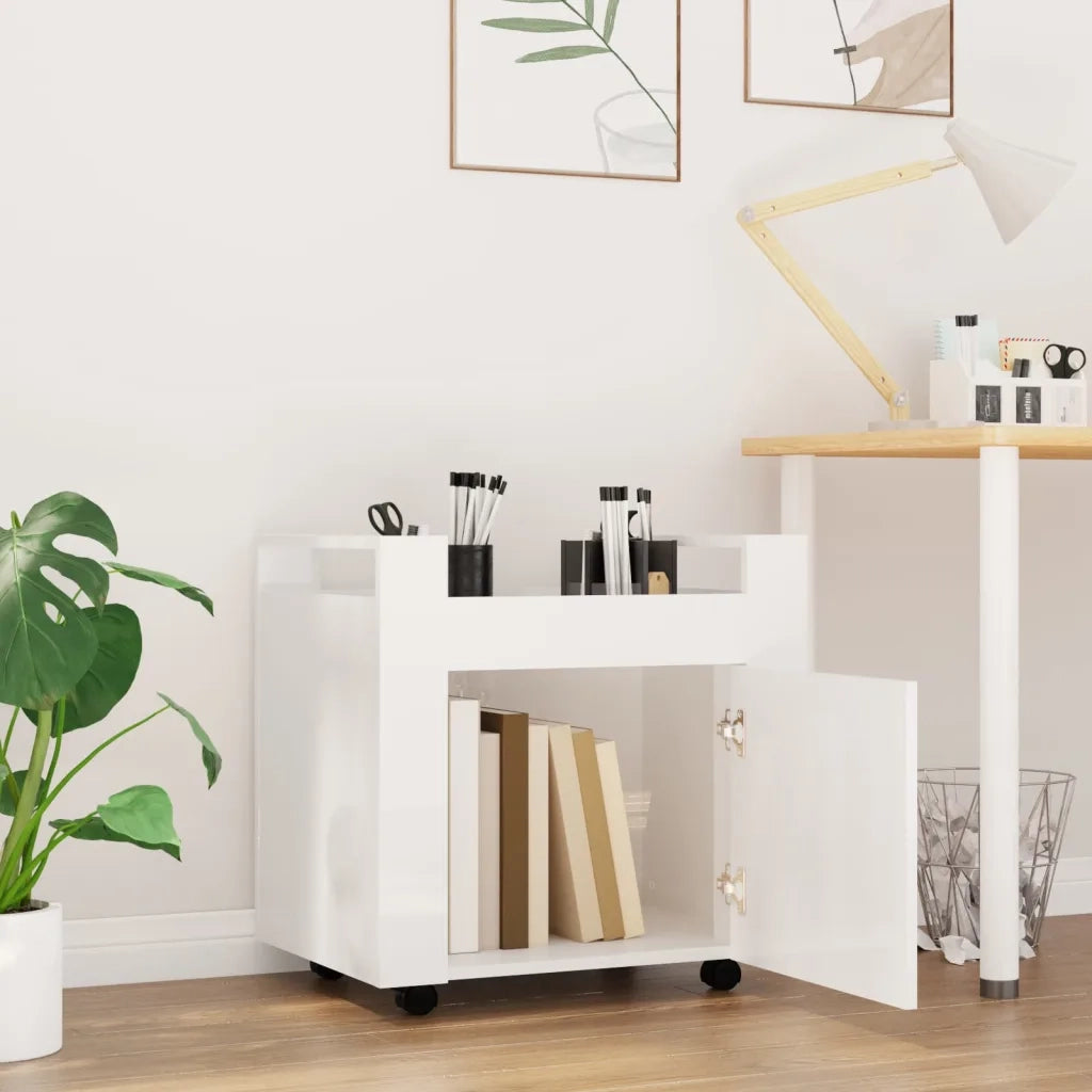 Carrello Scrivania bianco lucido 60x45x60 cm Legno Multistrato 816610