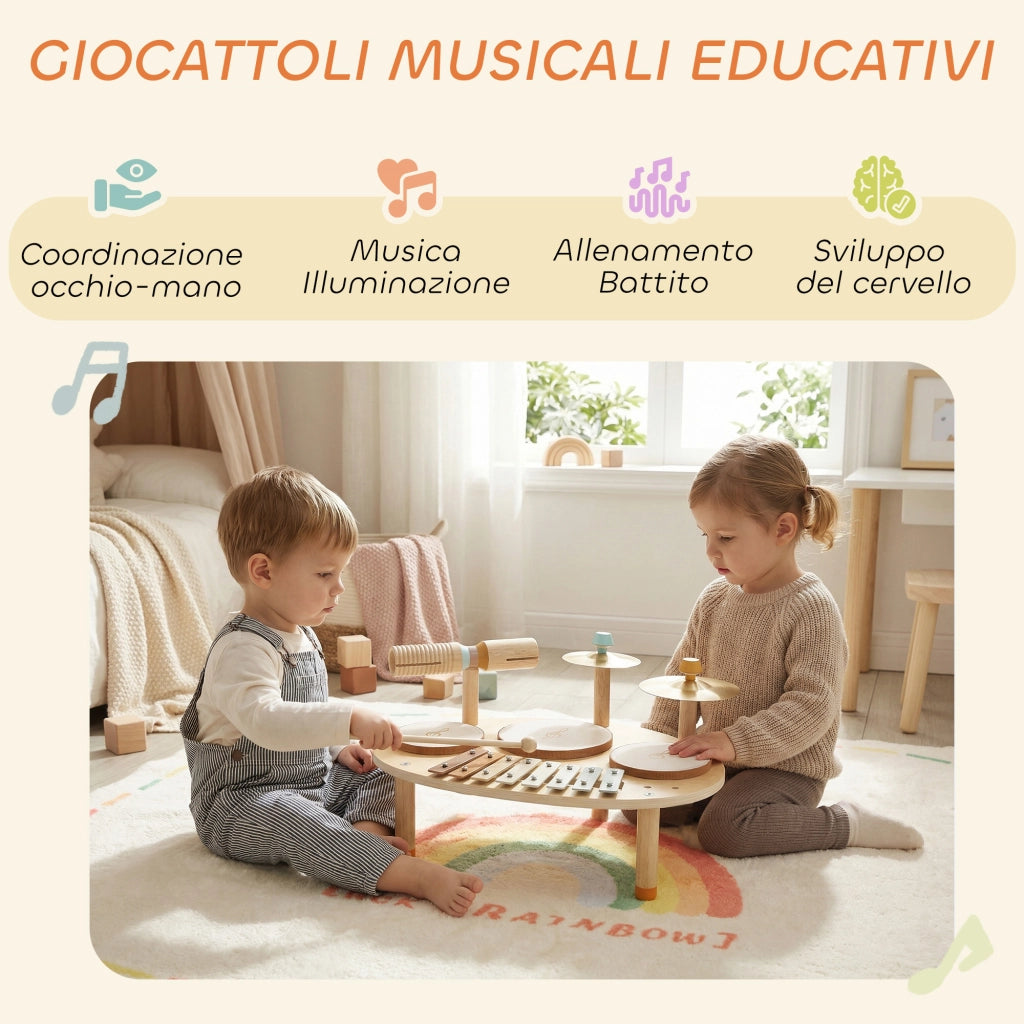 Xilofono e Tamburi Strumenti Musicali per Bambini ¨C zephmum ¨C Legno Naturale