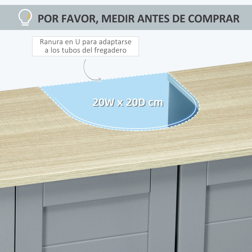 Mobile Bagno Sottolavabo con 2 Ante e Ripiano Regolabile ¨C Zephmum ¨C 60x30x60 cm Grigio