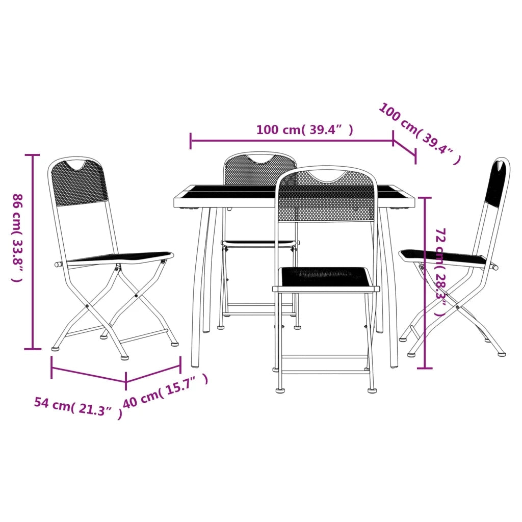 Set da Pranzo da Giardino 5pz | Set Salotto da Giardino Antracite in Rete Metallica