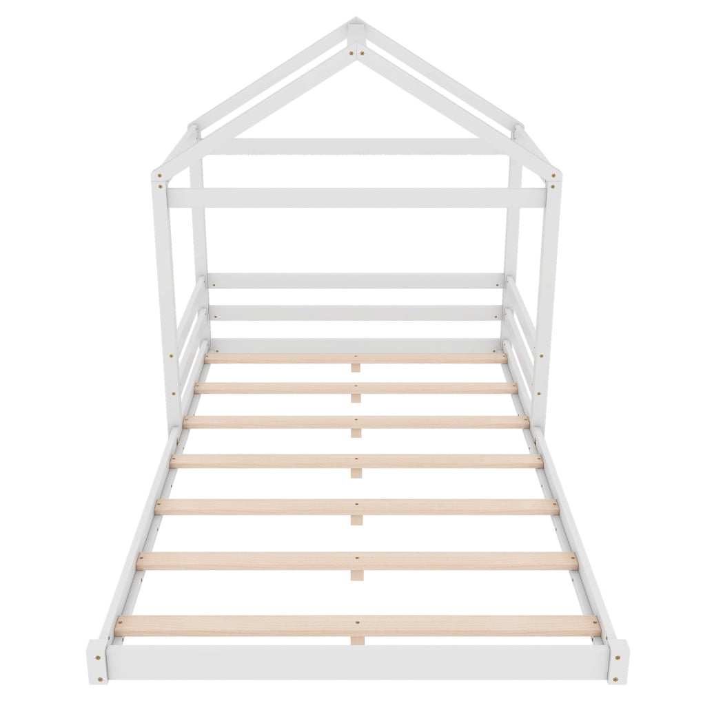 Letto a casetta per bambini 140x200 cm in legno di pino con rete, bianco