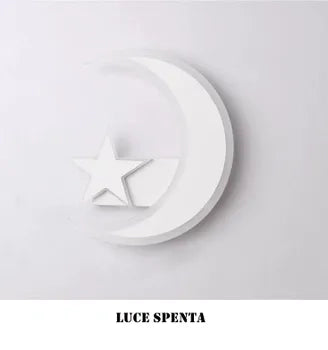 APPLIQUE A LED DA PARETE LAMPADA LUNA LUCE BIANCA CON STELLA LUCE CALDA FREDDA NATURALE 11W