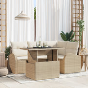 Set di Divano da Giardino a 5 Pezzi con Cuscini Beige in Rattan Sintetico