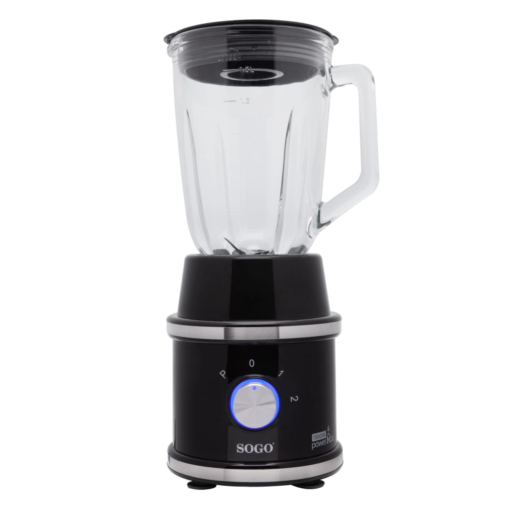 Frullatore elettrico da tavolo 1300W, 2 velocità con pulse, caraffa vetro 1,5L e mini tritatutto 300ml - SOGO