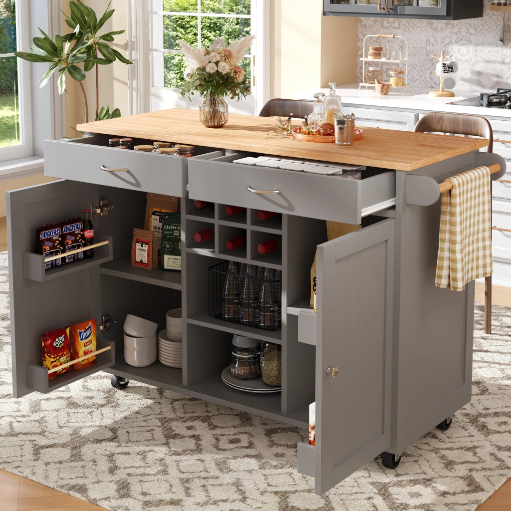Carrello da Cucina con Ripiani Regolabili e Portabottiglie; con Ruote; per Cucina; in MDF e Metallo; 102x45x92 cm; Grigio