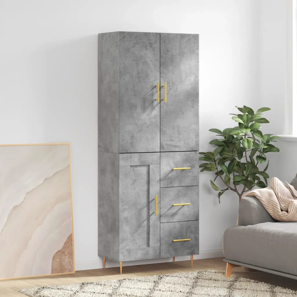 Credenza | Madia | Buffet da pranzo | Armadio da pranzo Grigio Cemento 69,5x34x180 cm in Legno Multistrato