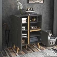 Mobiletto da Salotto Design Moderno con Mensole Regolabili e Piedi in Legno Massiccio, 70 x 40 x 96,1 cm, Grigio Scuro