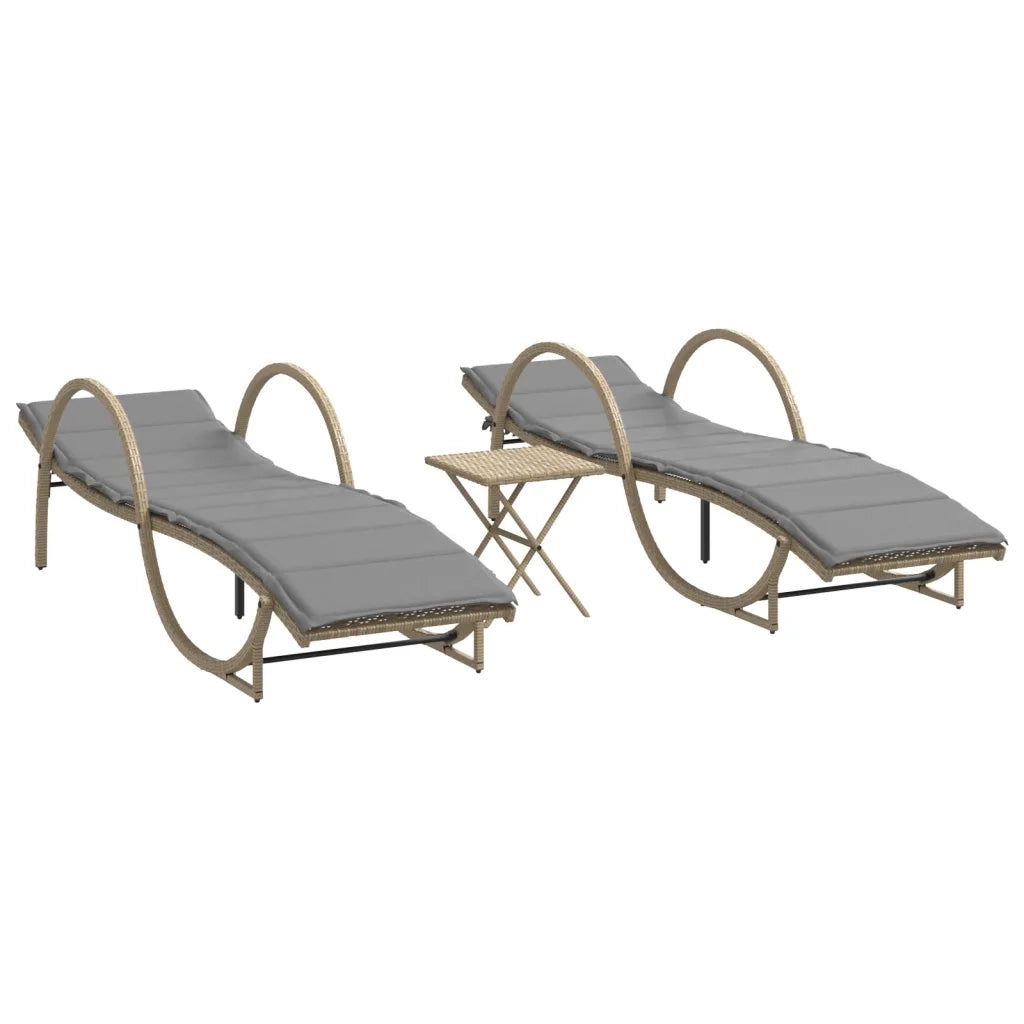 Lettini Prendisole 2 pz | Sdraio da giardino | Lettino da sole con Tavolino Beige in Polyrattan