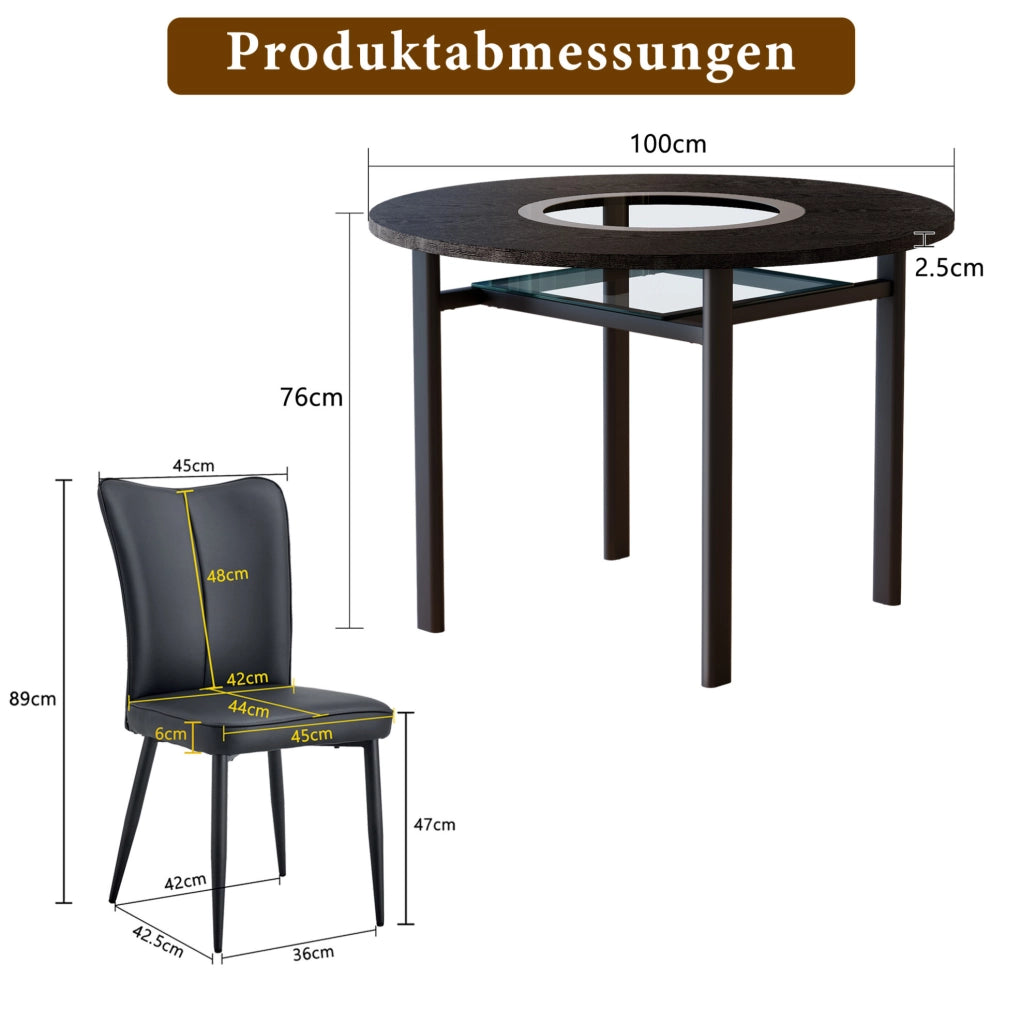 Set tavolo rotondo Ø100 cm con 2 sedie in PU nero; MDF e vetro