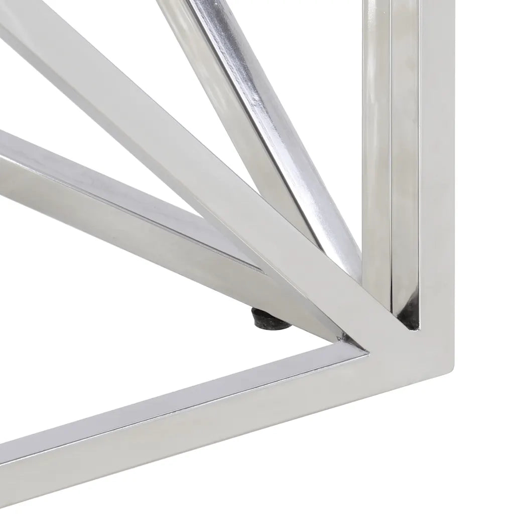 Tavolino Salotto Argento Acciaio Inossidabile e Legno Massello 349981