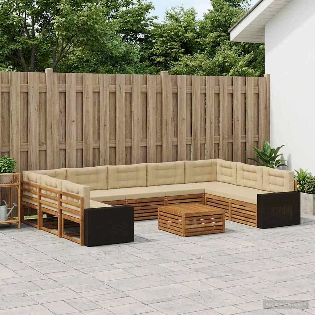 Set di divani da esterno 10 pz Naturale e Beige 3383876