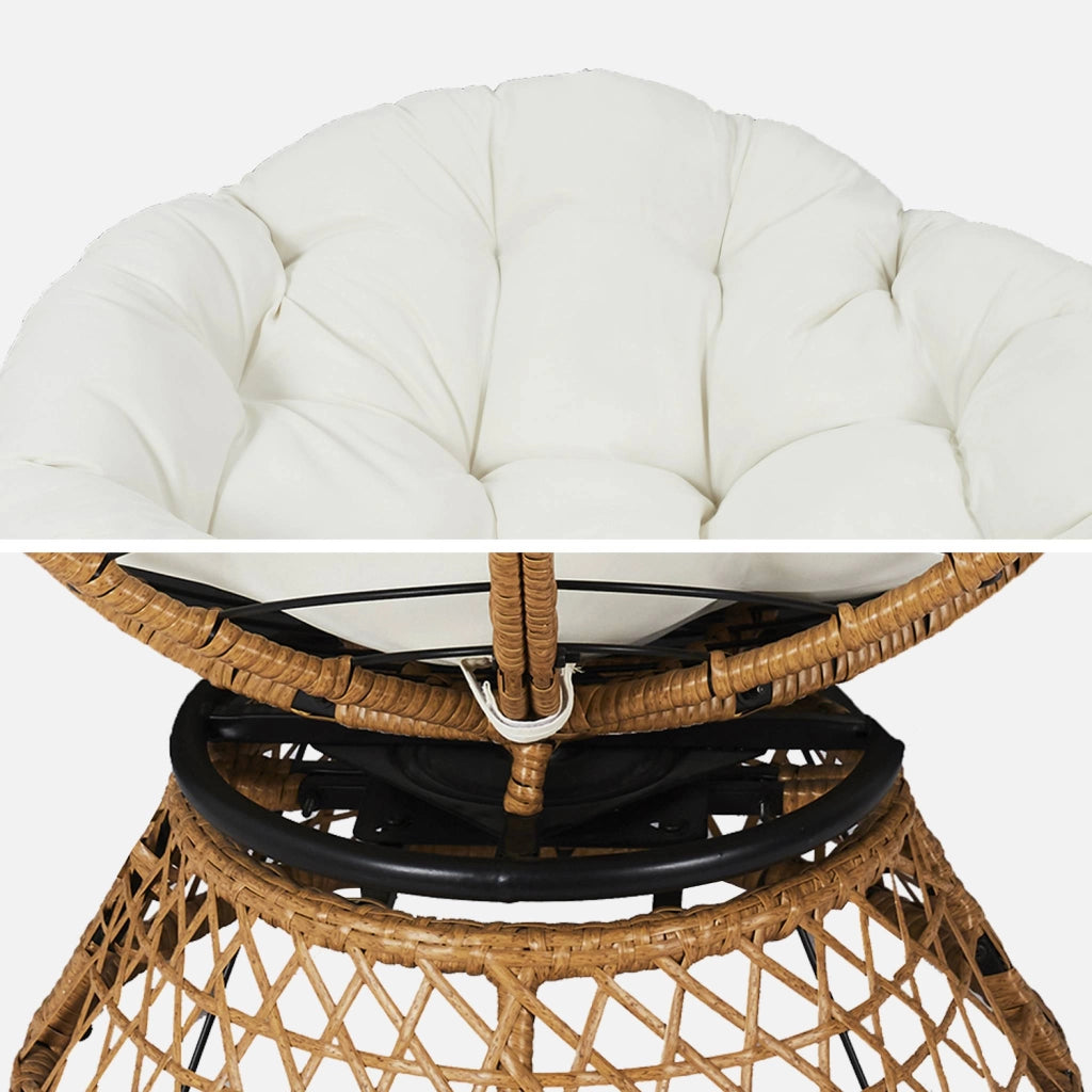 Poltrona papasan girevole a 360° in polirotilene, ecrù