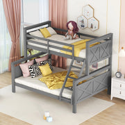 Letto a castello con scala e parapetto in pino grigio 90x200 cm