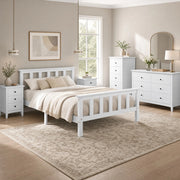 Letto singolo 90x200 cm con rete a doghe; in legno massello bianco