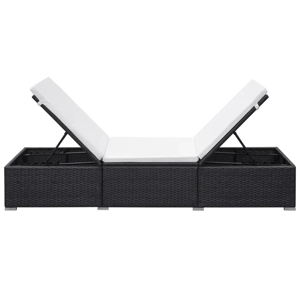 Lettino Prendisole con Cuscino in Polyrattan Nero 44404