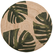 Tappeto in iuta con motivo floreale verde 140 cm Boho rustico intrecciato a foglie di Monstera con motivo stampato INCIK