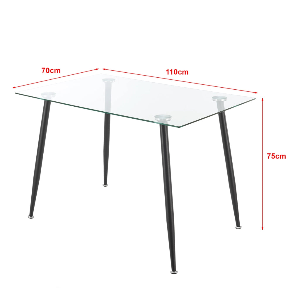 Tavolo da Pranzo Hyrynsalmi Piano Rettangolare in Vetro 110 x 70 cm Gambe in Acciaio Nero [en.casa]