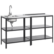Set di cucina da esterno 2 elementi in acciaio inox nero 2 isole da cucina lavello a leva cucina da esterno