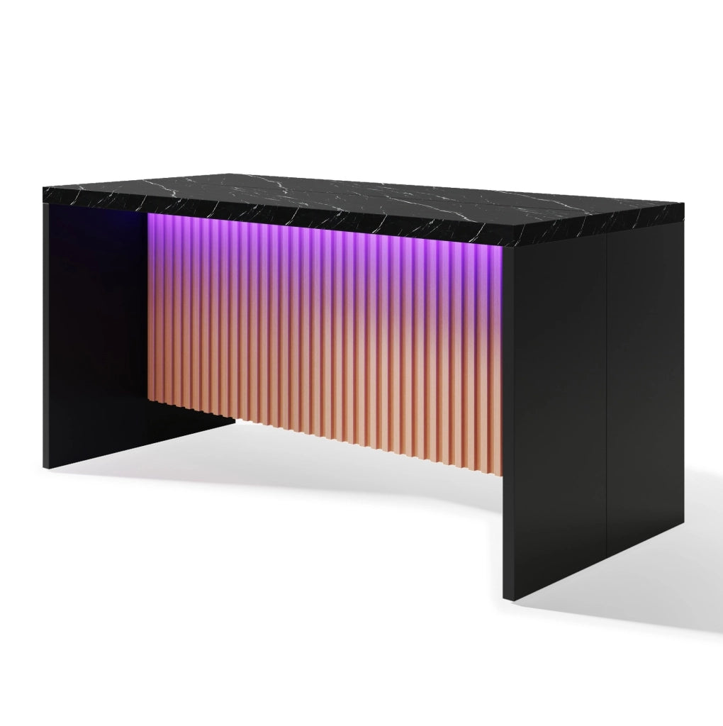 Isola cucina 155x80x90 cm effetto marmo nero con LED; prese elettriche e USB; in MDF