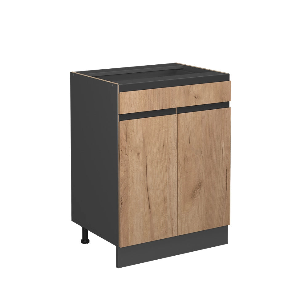 Vicco Mobiletto base per cucina Quercia dorata 60 cm Forma a J, con cassetto, senza piano di lavoro