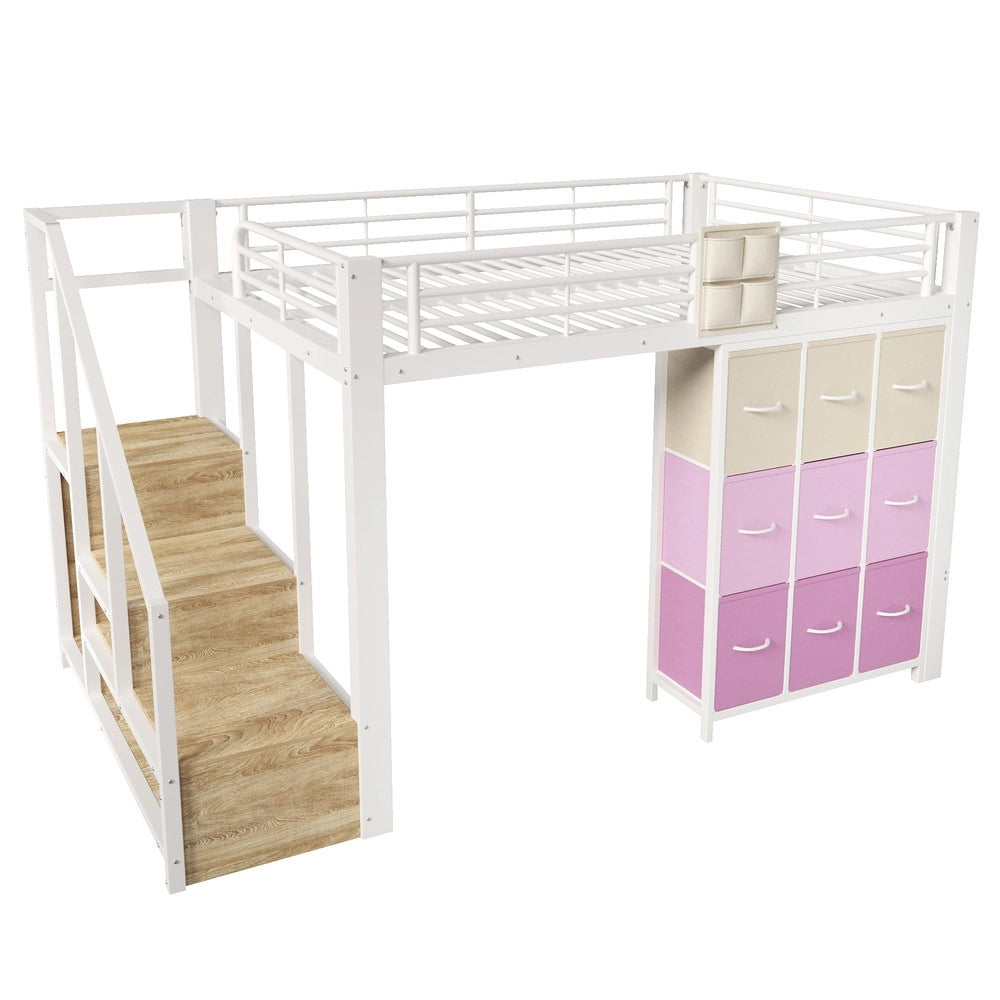 Letto a Soppalco con Cassetti e Scala ¨C Xylo ¨C Metallo Bianco 140x200