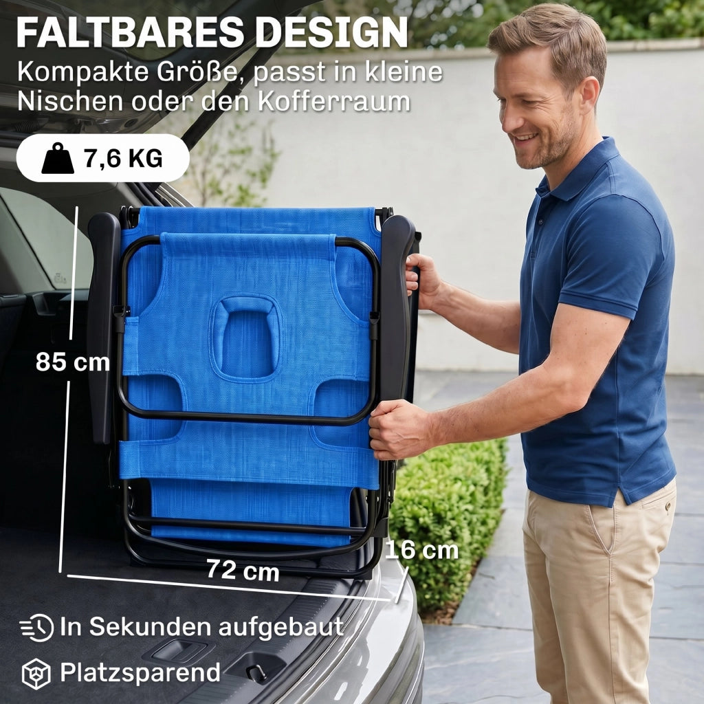 Lettino da giardino pieghevole ¨C zephmum ¨C nero e blu scuro 194x72x31 cm