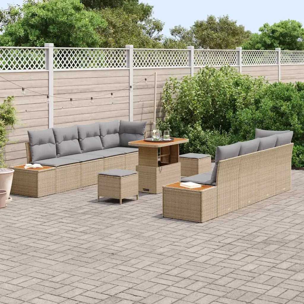 Set Divano da Giardino 11 pcs Beige polyrattan