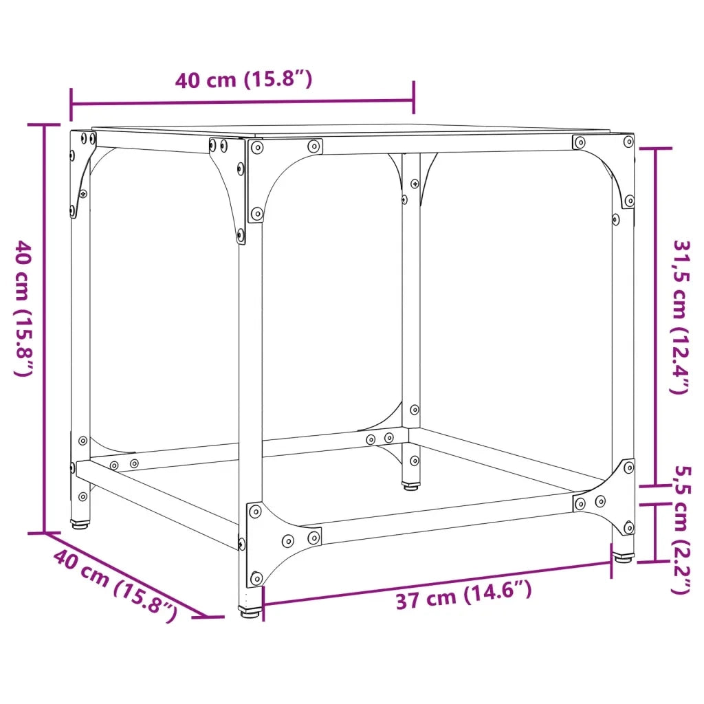 Tavolino Salotto con Piano Vetro Trasparente 40x40x40cm Acciaio 845959