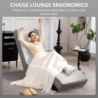 Chaise Longue Reclinabile con Schienale Alto, Imbottitura Spessa e Gambe in Metallo, Grigio Chiaro