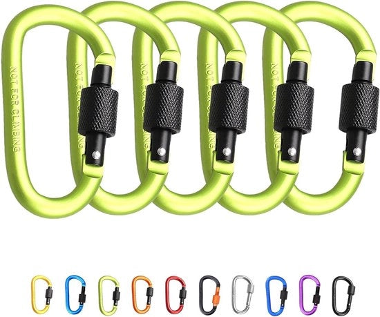 Clip di chiusura karabina 78 cm in lega di alluminio verde - Blocco a chiave per campeggio e viaggio - Set da 5 pezzi
