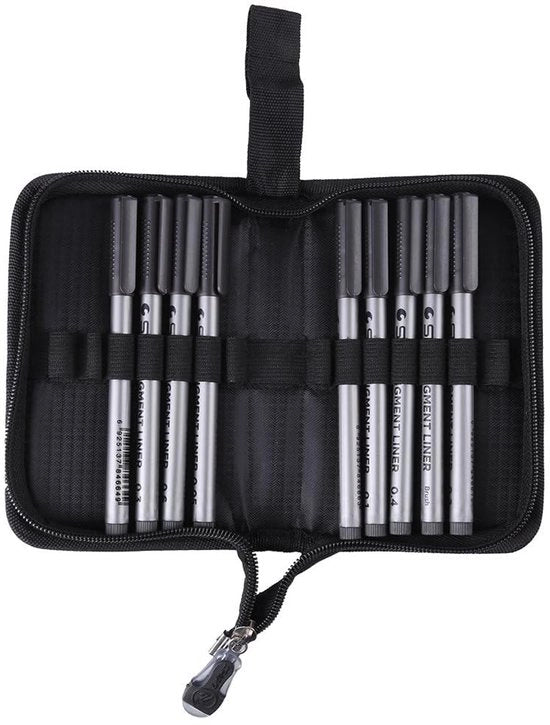 Set di Pennarelli Finemente Puntuti 9 Unità - Pennarelli per Disegno Idrorepellenti - Pennarelli con Ligne Fine e Inchiostro - Custodia con 14 Comparti per Pennarelli - Senza Acidi e Non Tossico - Pennarelli per Disegno