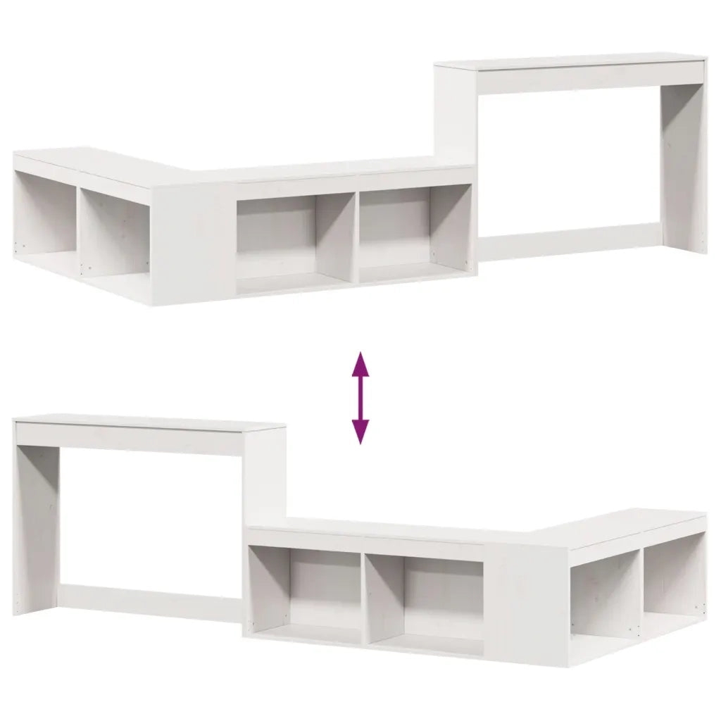 Comodino con Scrivania Bianco 232x112x75 cm in Legno di Pino