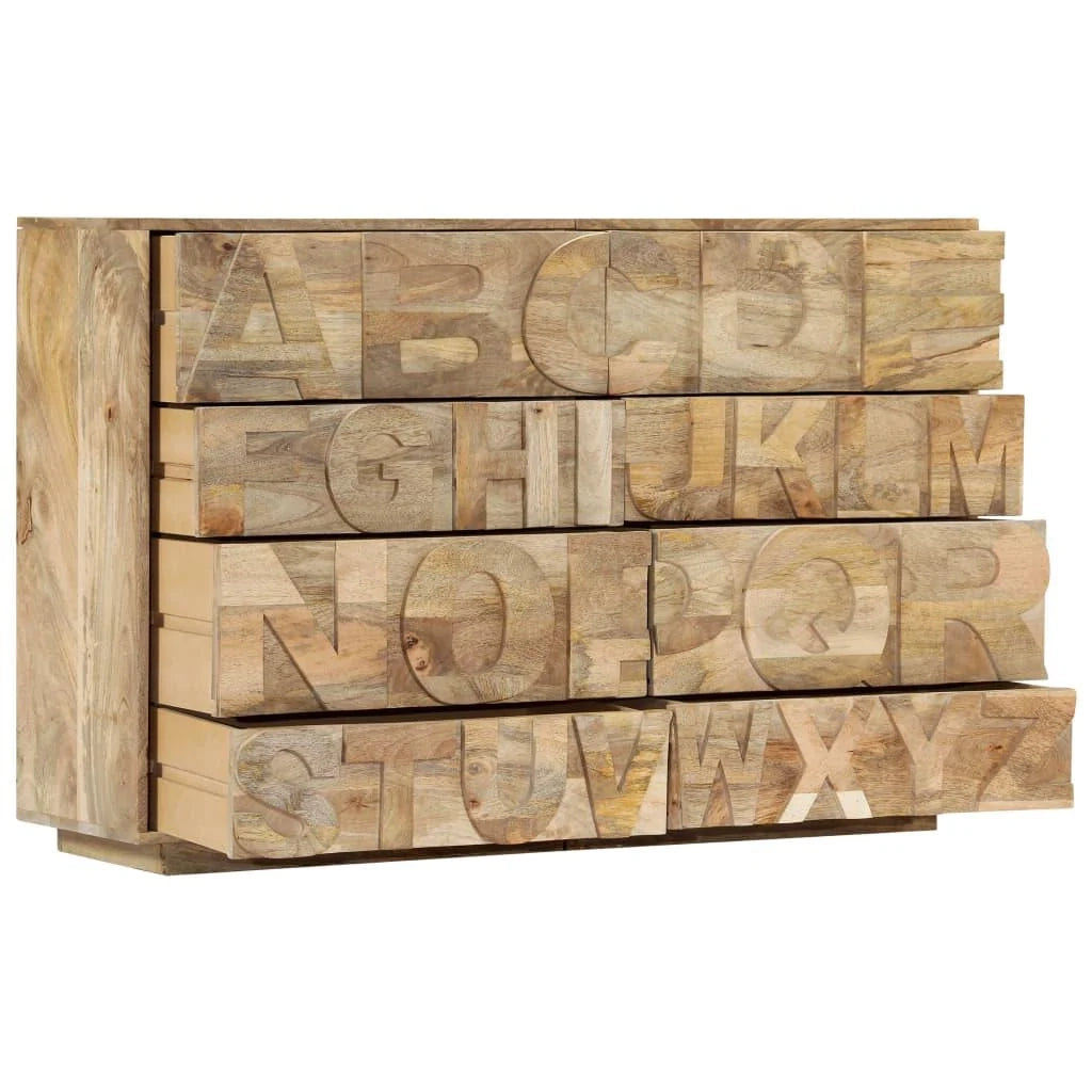Credenza consolle contenitore mobile alfabetico con 6 cassetti 120 cm legno massello di mango marrone 4402213