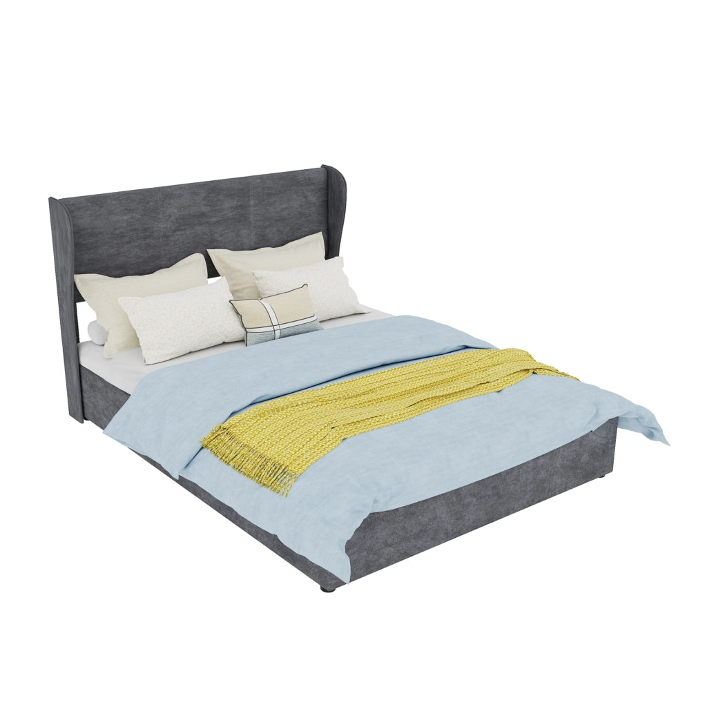 Letto matrimoniale 140x200 cm con testiera imbottita in tessuto grigio