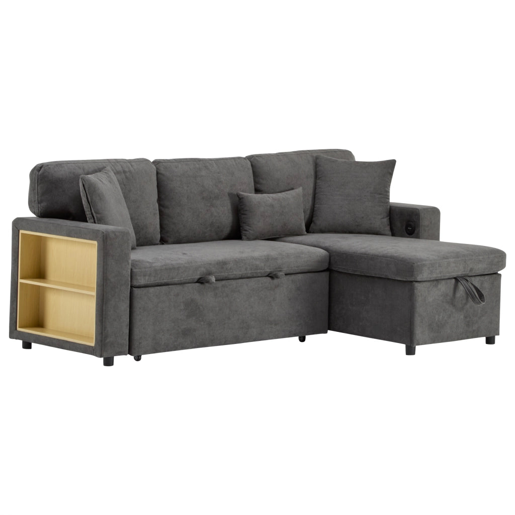 Divano Letto Angolare con Contenitore e Ripiano ¨C MINIMAL ¨C Grigio Scuro