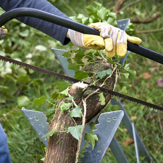 Cavalletto taglialegna zincato pieghevole con 4 supporti dentellati e maniglie