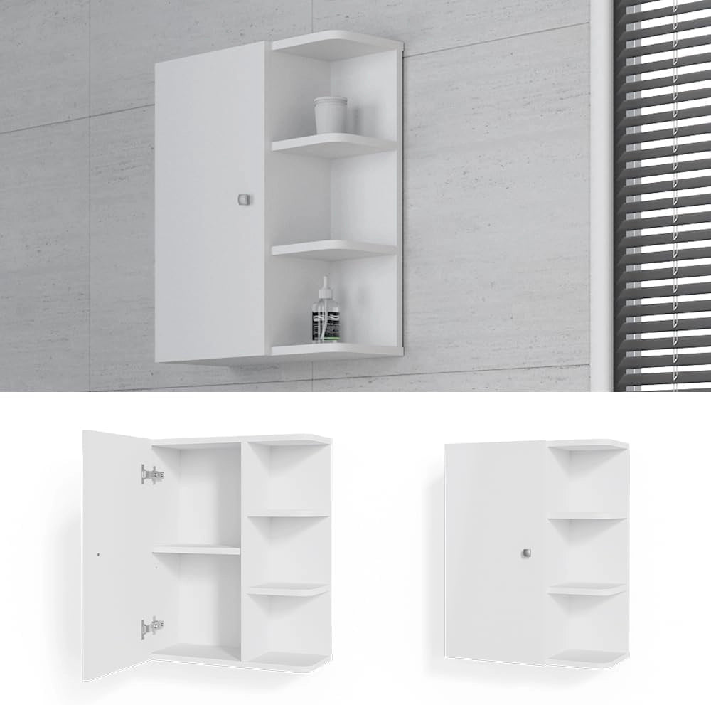 Mobile bagno Fynn, Bianco, 47.2 x 59.2 cm, per montaggio a parete con ripiani aperti