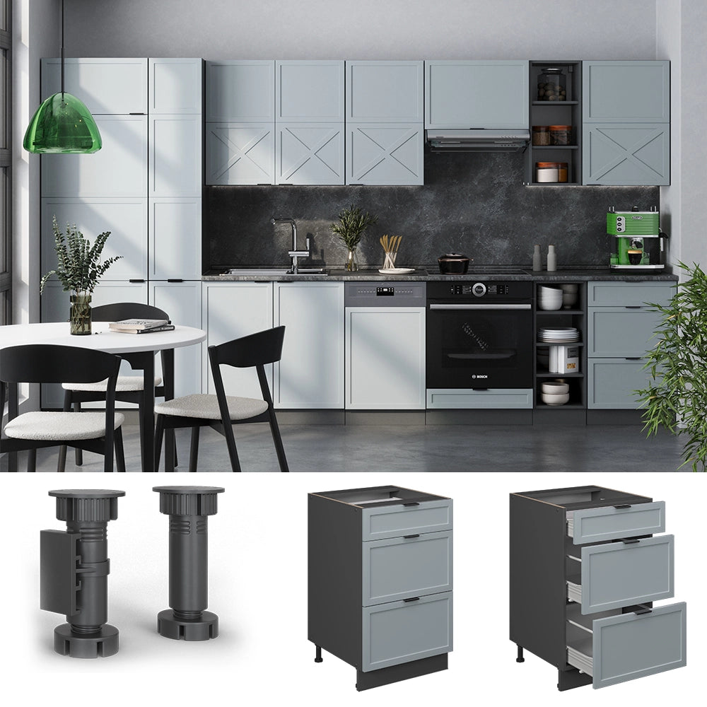 Vicco Mobiletto base per cucina Blu-grigio chiaro 50 cm , PL Rovere