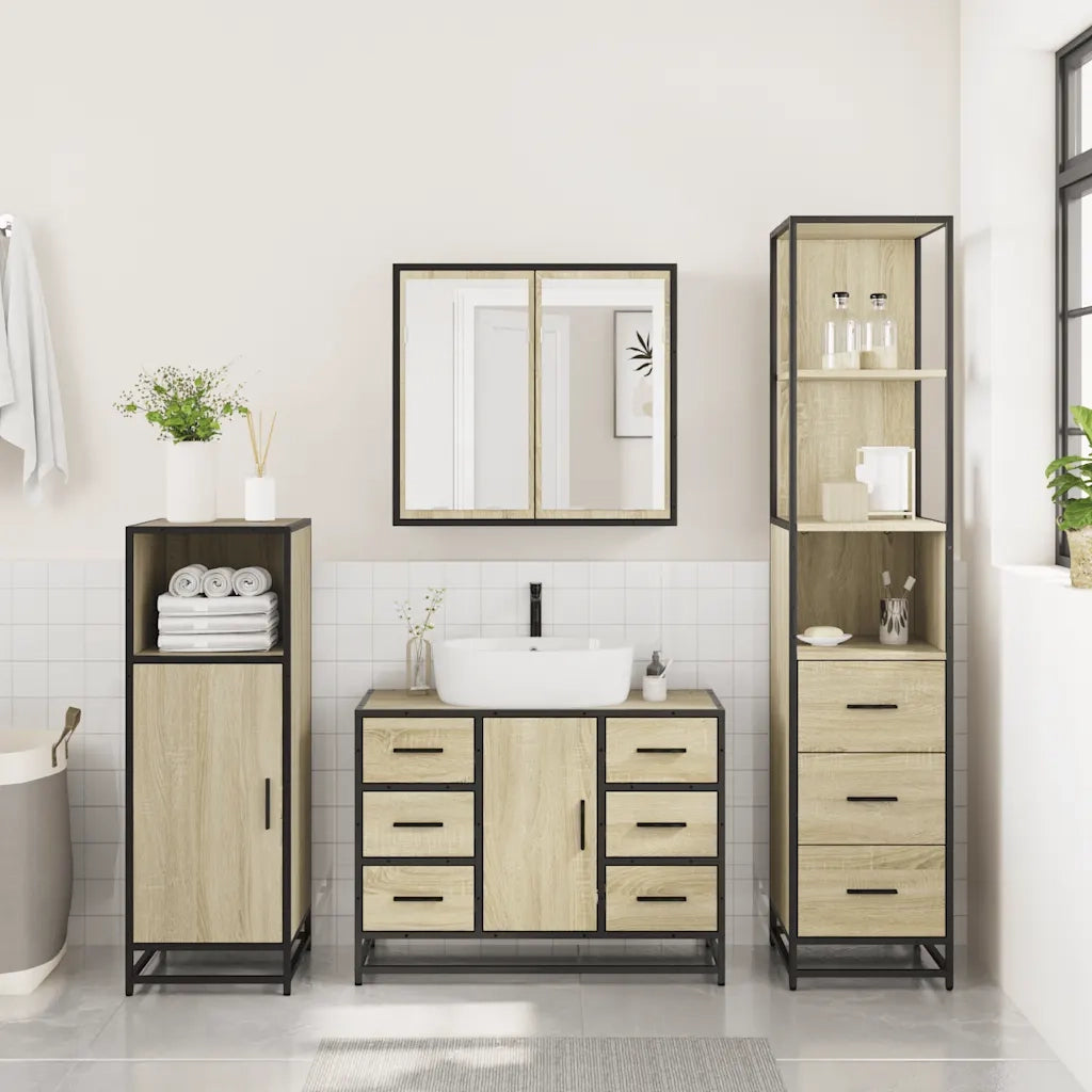 Set Mobili da Bagno 3 pz Rovere Sonoma in Legno Multistrato 3301141