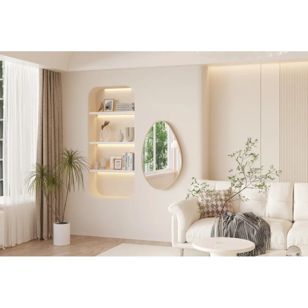 Specchio asimmetrico NARA – 50x80 cm – Finitura rovere invecchiato – MDF decorativo in legno – Stile organico e alla moda