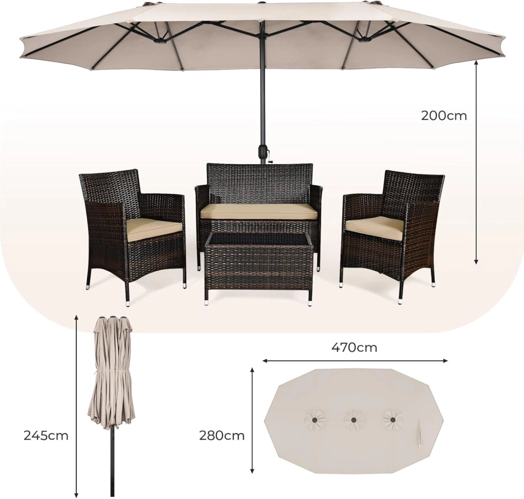 Ombrellone doppio, rettangolare, con manovella e protezione UV, grande ombrellone da balcone impermeabile, ombrellone da giardino, ideale per piscina, mercato, 460 x 260 x 240 cm