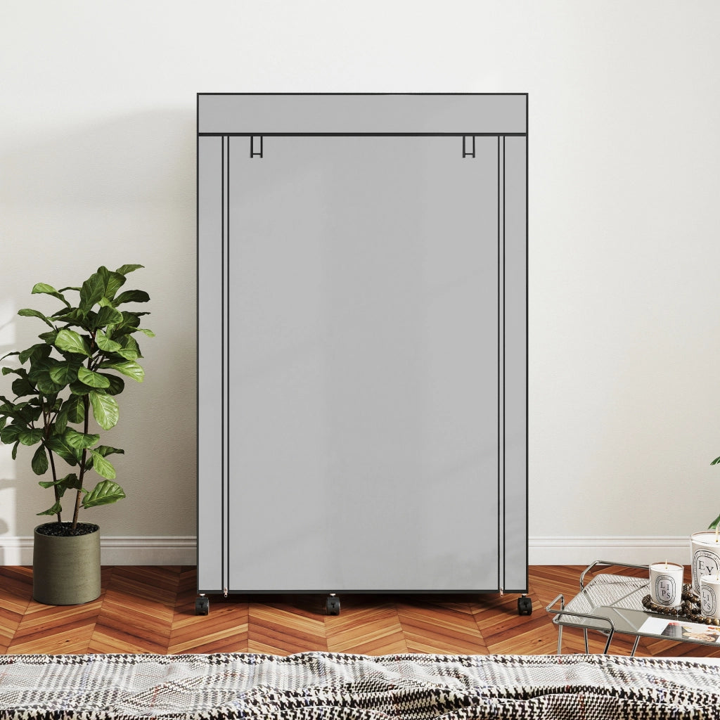 Armadio Portatile 103x43x162,5 cm con Ruote 6 Ripiani Aperti in Tessuto non Tessuto e Acciaio Grigio Chiaro