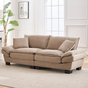 OKWISH Divano Lineare 2 Posti, Seduta Extra Profonda con Braccioli Imbottiti e 2 Cuscini, Velluto, Cachi, 224 × 81 × 81 cm