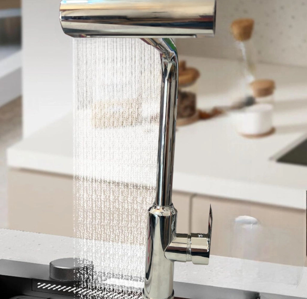 Rubinetto per lavello da cucina a cascata con bocca girevole monoforo 80037
