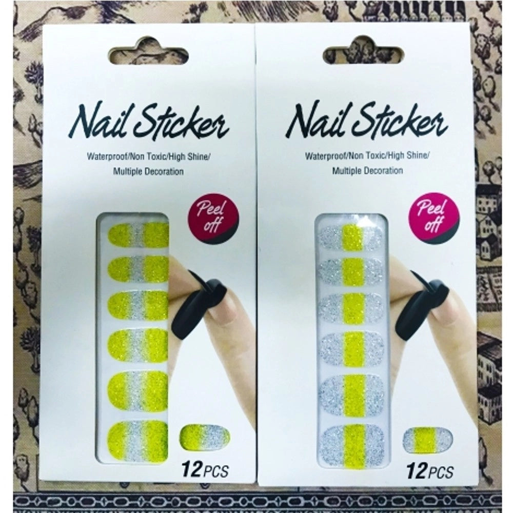 Trade Shop - Nail Art Stickers Giallo Argento Glitter 12 Decorazioni Adesiva Peel Off Unghie -
