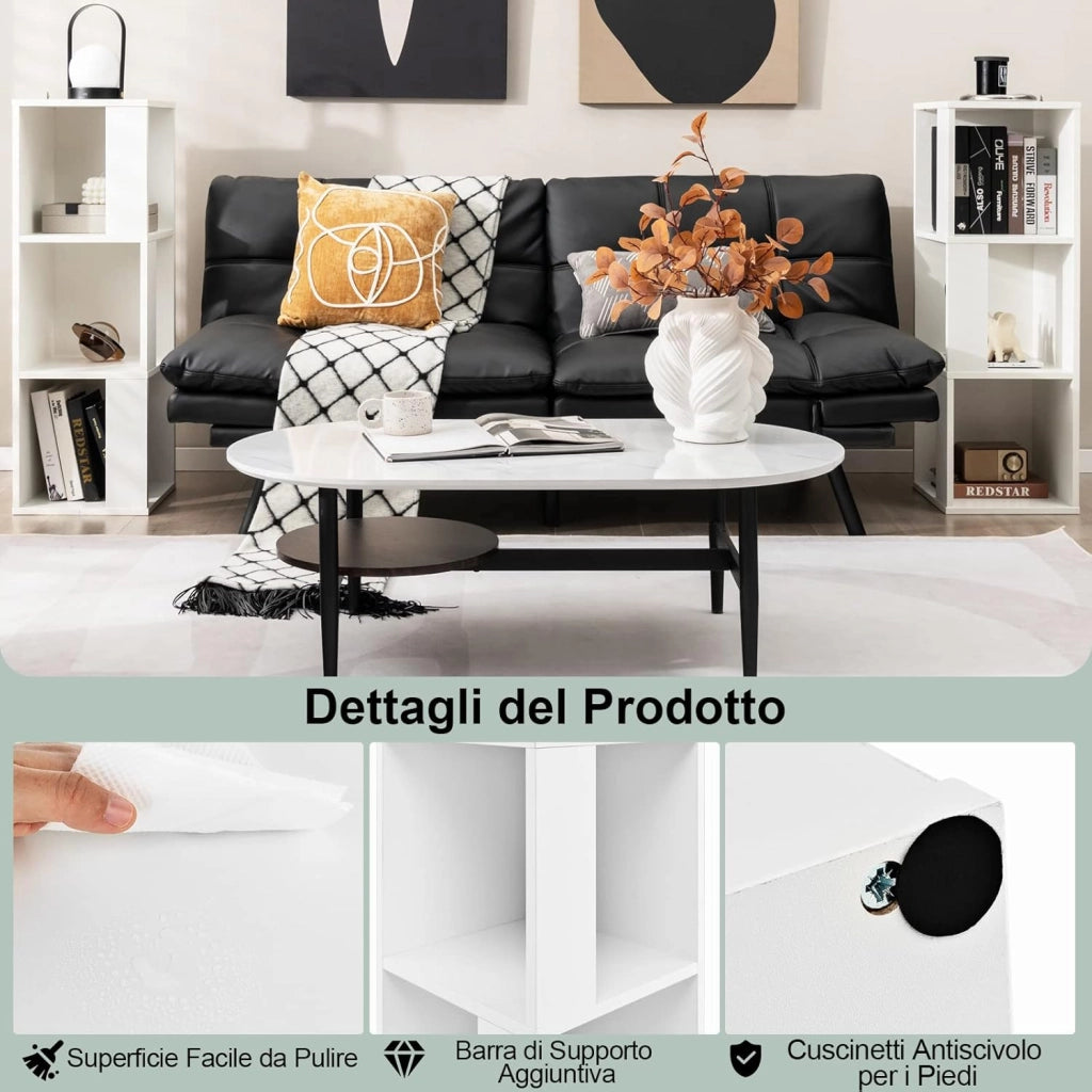 Libreria in Legno a 3 Livelli, Scaffale Espositivo con 6 Scomparti, Scaffale Multifunzionale per Soggiorno Studio Ufficio, 33x33x100,5cm (Bianco)