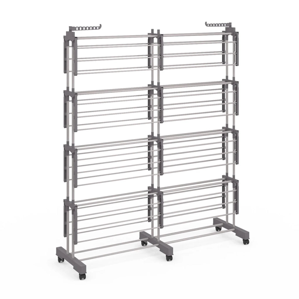 IDMarket - Asciugabiancheria verticale pieghevole e allungabile 4 livelli MAXI capacità 50M acciaio inox e grigio