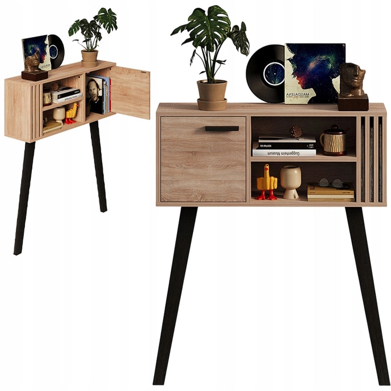 CONSOLE CON LAMELLE PER INGRESSO IN STILE LOFT MODERNO, ROVERE CHIARO, CON ANTA, 80 CM